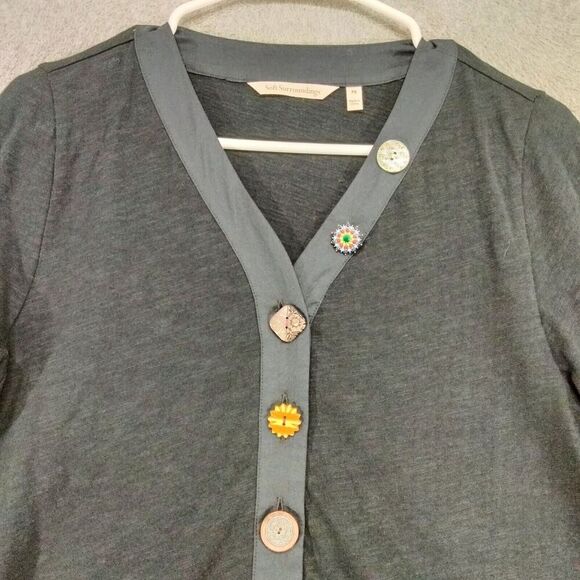 Soft Surroundings Danielle Button Shirt Wmns Sz SP Black V-Neck Cardigan Charm - Picture 2 of 12
